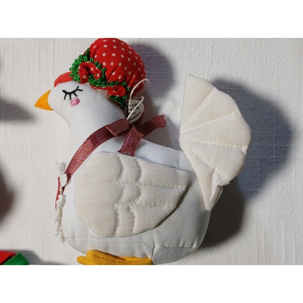 VTG 80s Country Geese Fabric Handmade Christmas Ornaments Lot 3 Plush Stuffed - Picture 3 of 12